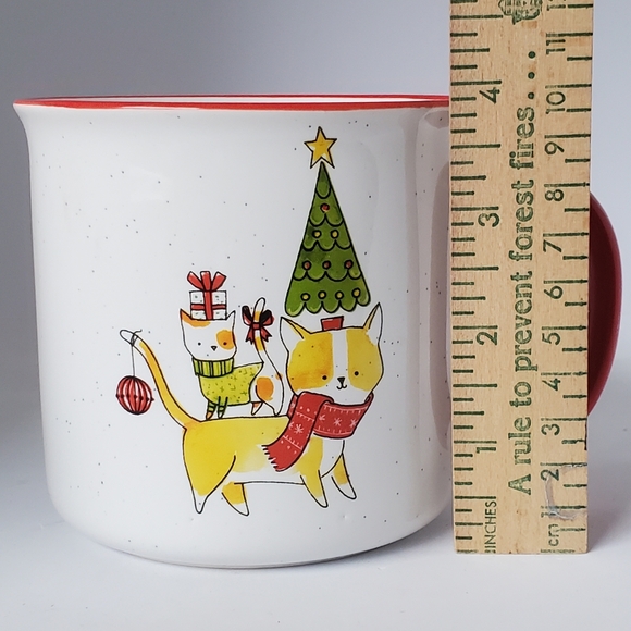 Christmas Cat Mug White Speckle Red Trim Large Ceramic Holidy Mug Prima Design - Picture 8 of 9